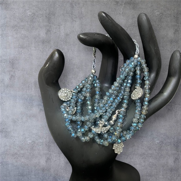Marlyn Schiff Jewelry - Marlyn Schiff Multi Strand Blue Crystal Pave Charm Bracelet + Earrings
